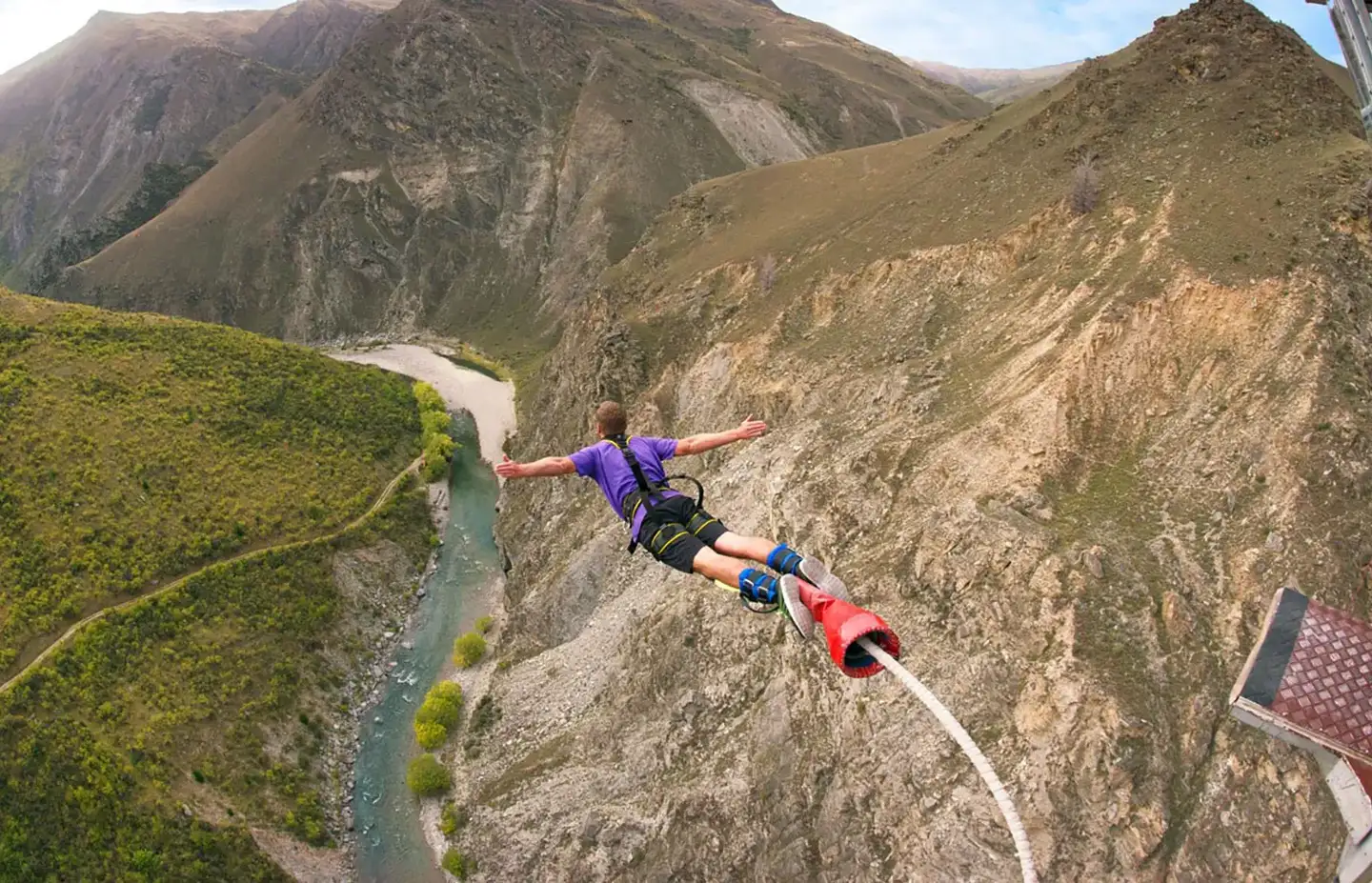 The Nevis valley, with the bungy pod suspended on cables above the river