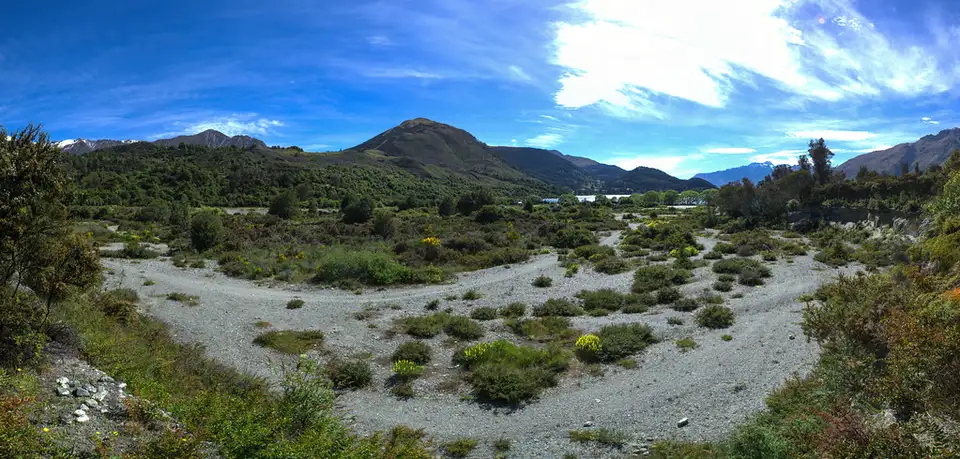 Twelve Mile Delta on the Glenorchy road, looking across the delta to Lake Whakatipu