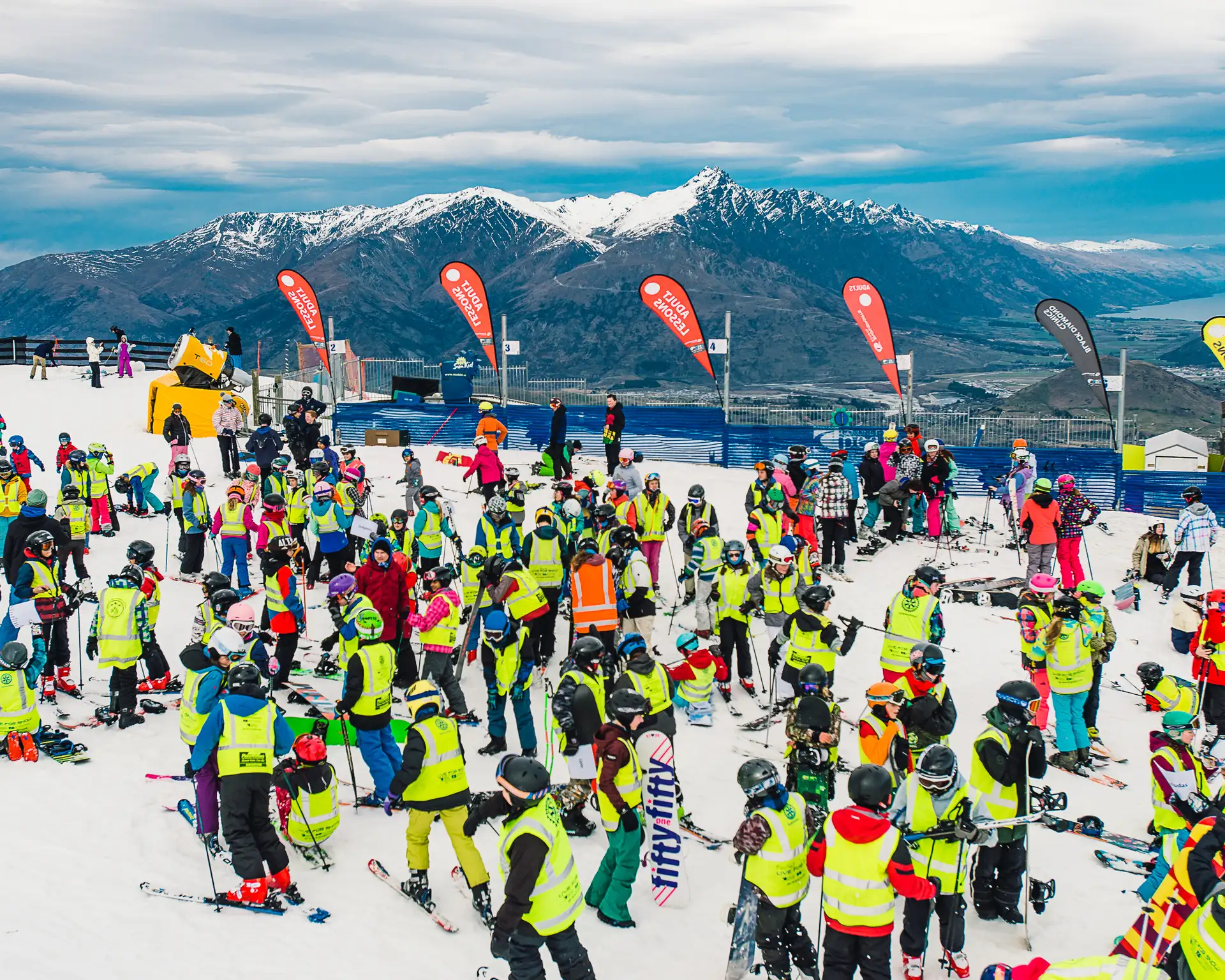 Local school students line up for school skiing at Queenstowns Coronet Peak