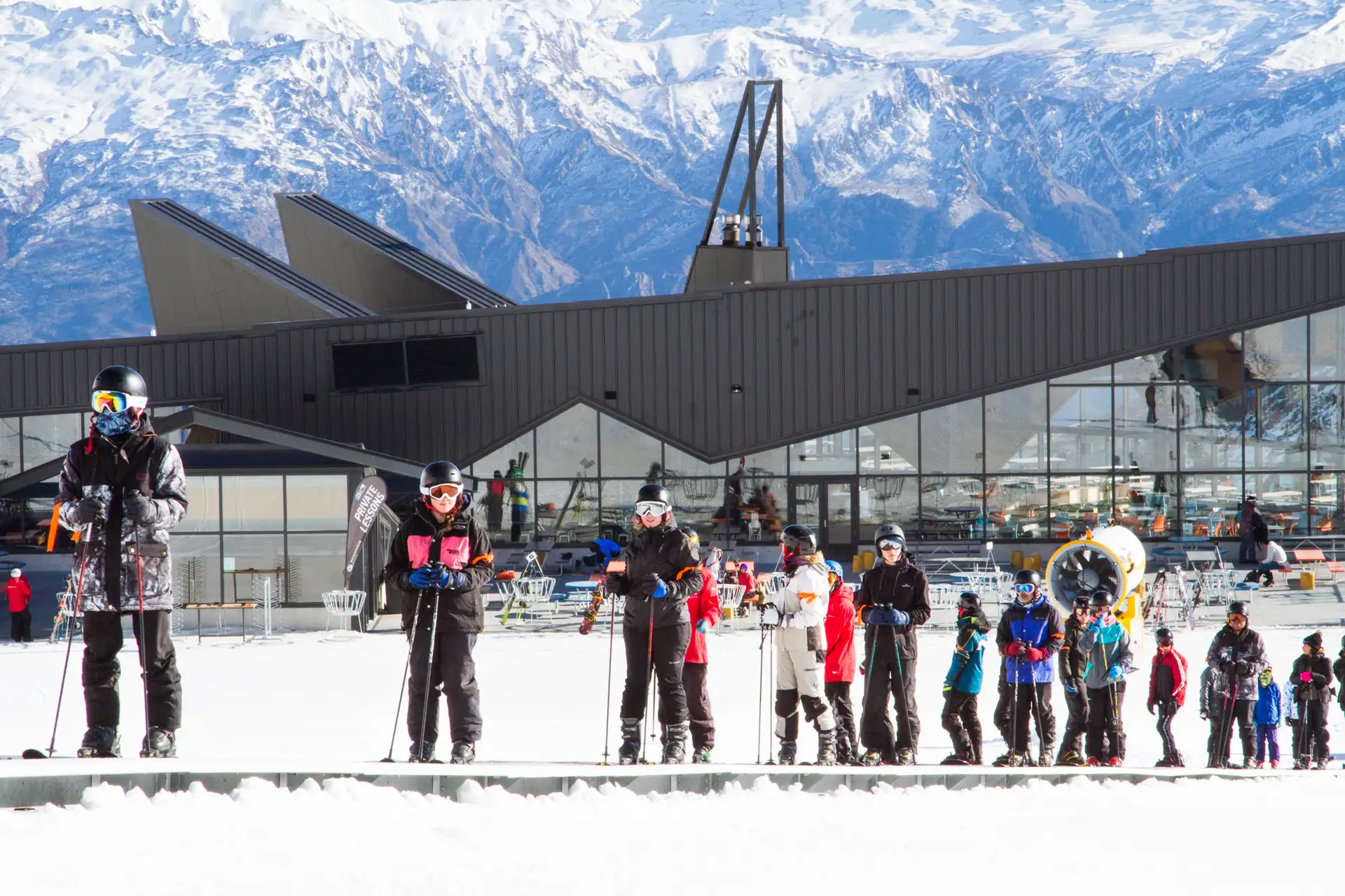 Beginners enjoying spring snow and sunshine at The Remarkables Queenstown media