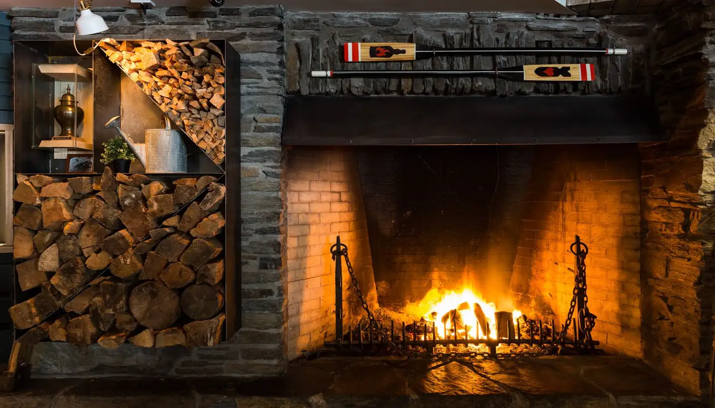 Roaring fire at The World Bar