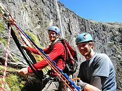 Twins Joe (L) and Dave Newman with rare skinks in Sinbad Valley