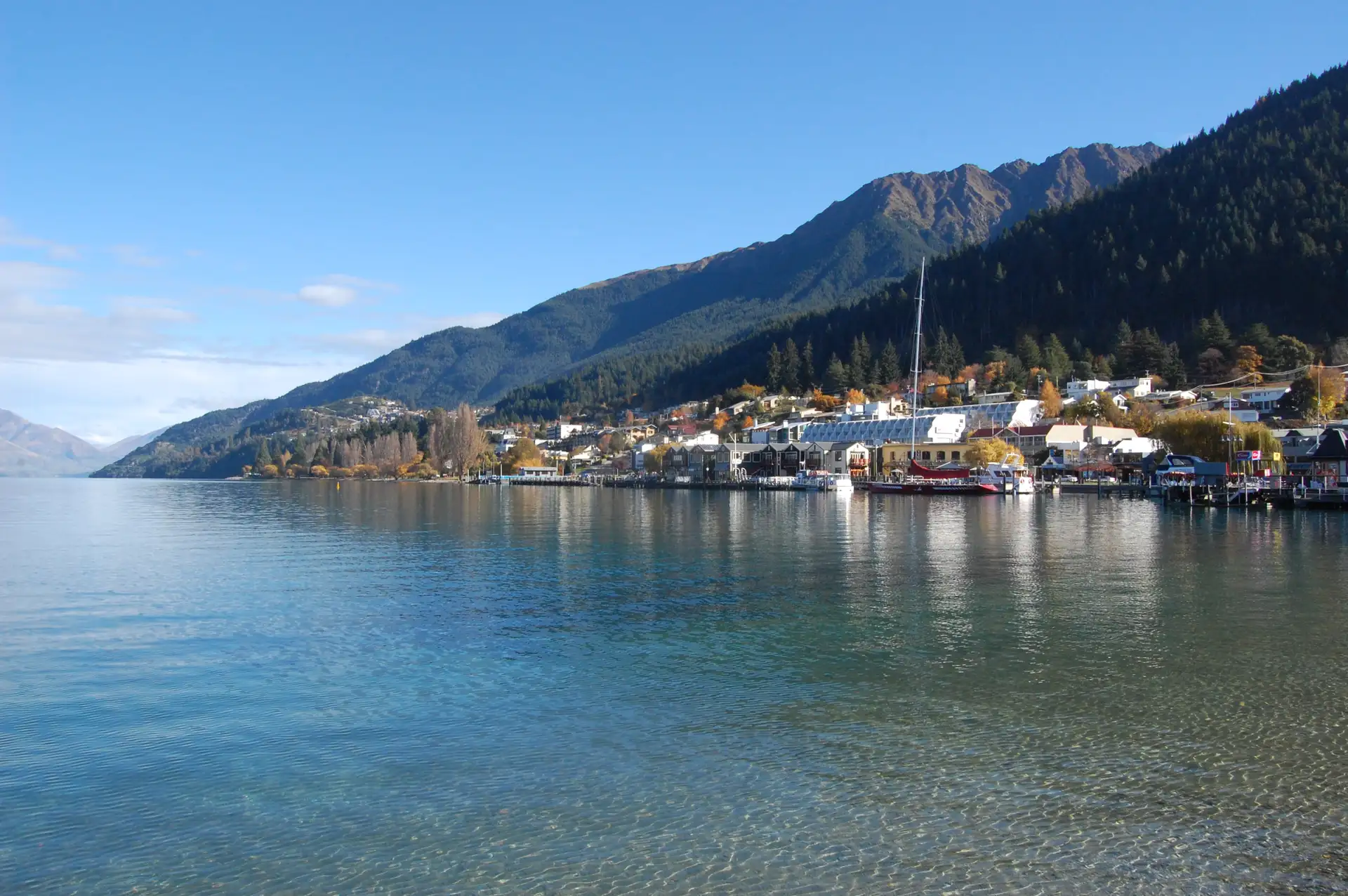 Queenstown Bay and Lake Wakatipu beneath the mountains