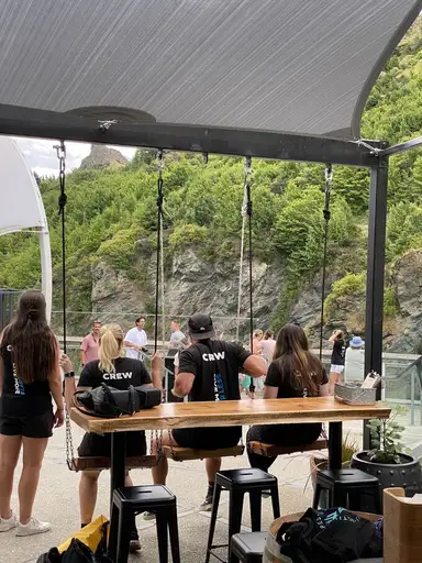 Viewing decks and shaded swing seats at the Kawarau Bungy Centre