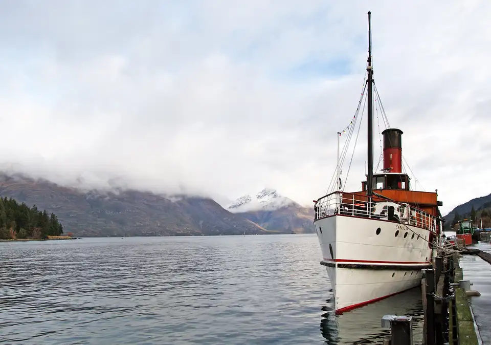 The TSS Earnslaw berthed at the Queenstown waterfront